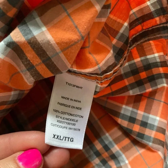 Guess Button front shirt casual plaid orange gray snap buttons short sleeve XXL - Picture 5 of 9